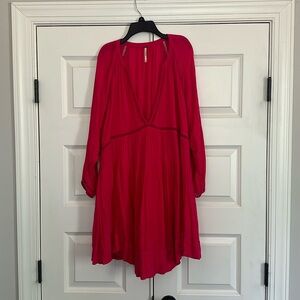 Free People dress size large. Dark pink long sleeve.
